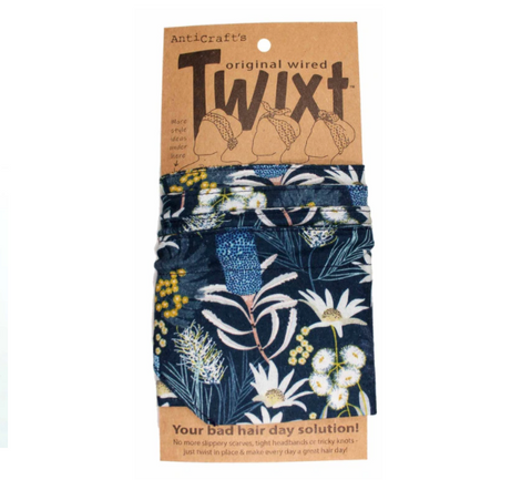 Twixt Wired Head Wrap - Native Australian Flowers Navy by ANTICRAFT